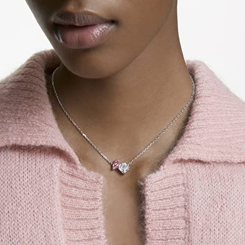 SWAROVSKI Attract Soul Necklace with Square Cut Clear and Pink Crystal on a Rhodium Plated Setting with Matching Chain