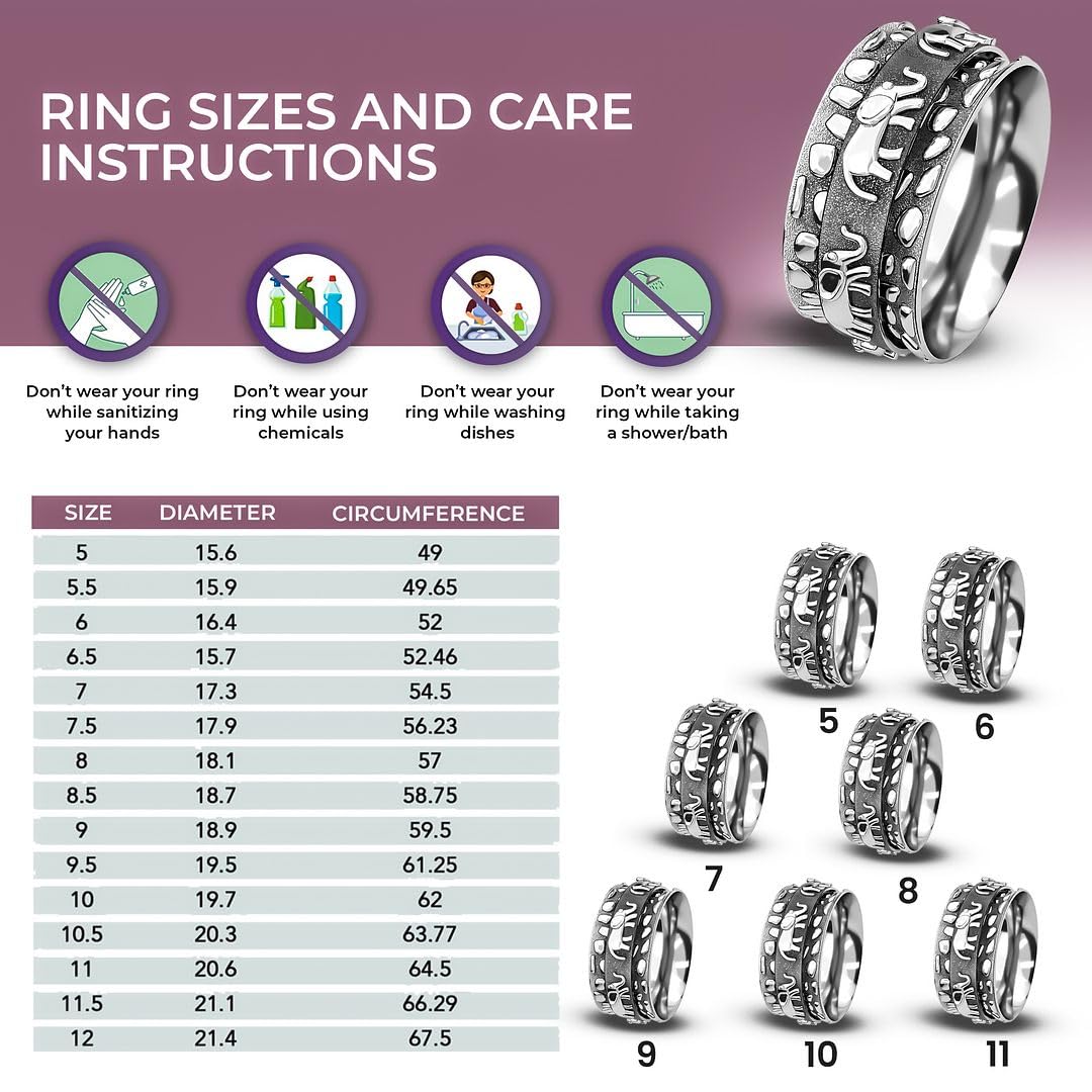 Shop LC Anxiety Ring for Women 925 Sterling Silver Spinning Spinner Rings for Men Oxidized Concave Swirl Boho Jewelry Band Meditation Stress Relief Elephant Gifts Size 8 Birthday Gifts for Women