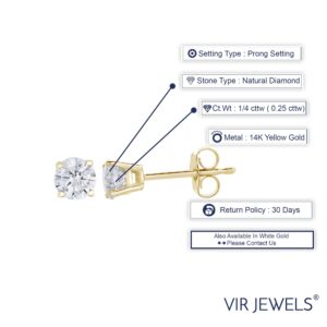 Vir Jewels 1/4 cttw Diamond Stud Earrings 14K Yellow Gold Push Backs Round 4 Prong Basket