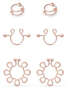 ftovosyo fake nipplerings piercings adjustable clip on nipple rings stainless steel non-piercing nipple jewelry for women rose gold