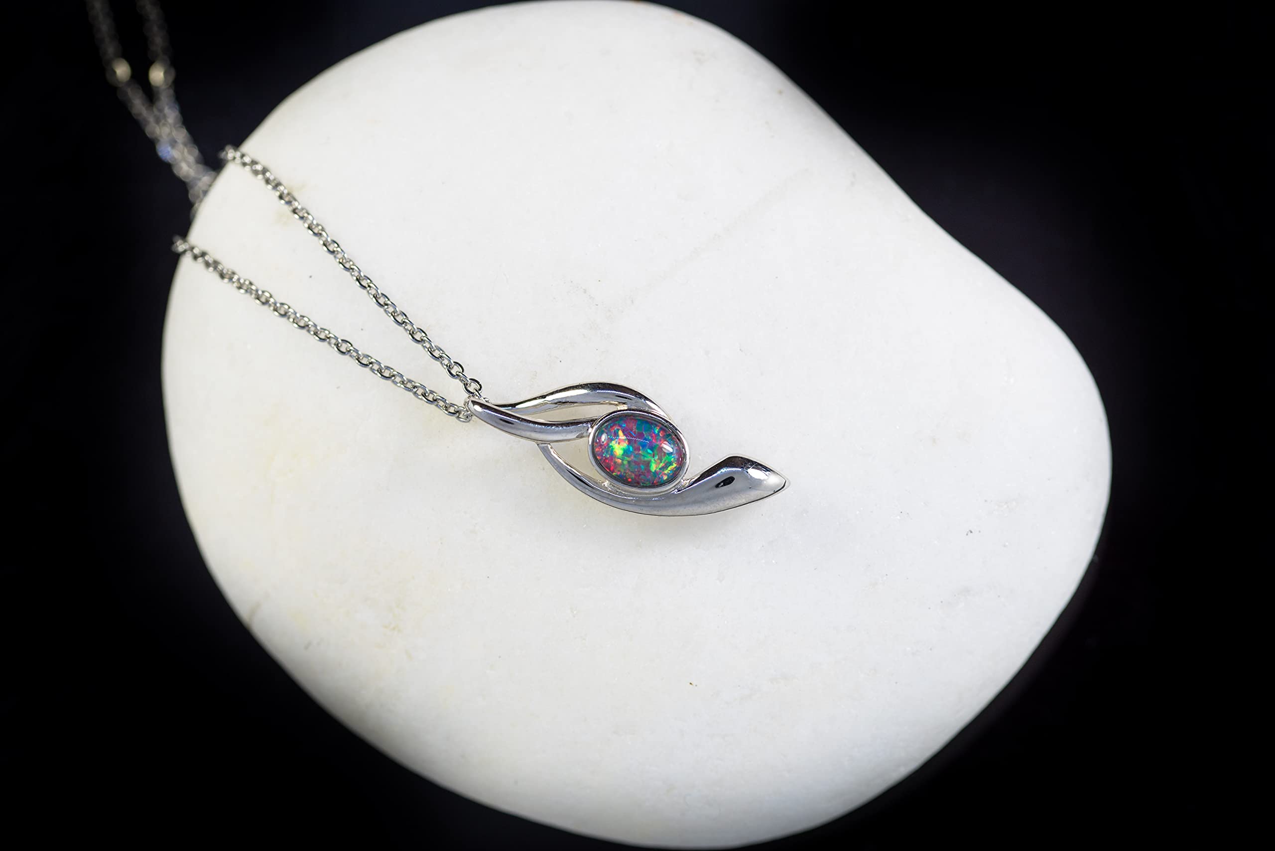 Australian Triplet Opal Necklace - Genuine Australian Triplets Opal Necklace Pendant in Sterling Silver White Gold Plated Women's Jewelry (Multi Color)