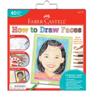 faber-castell world colors how to draw faces kit - learn to draw portraits for beginners - 40 piece skin tone coloring pencils and paper art set