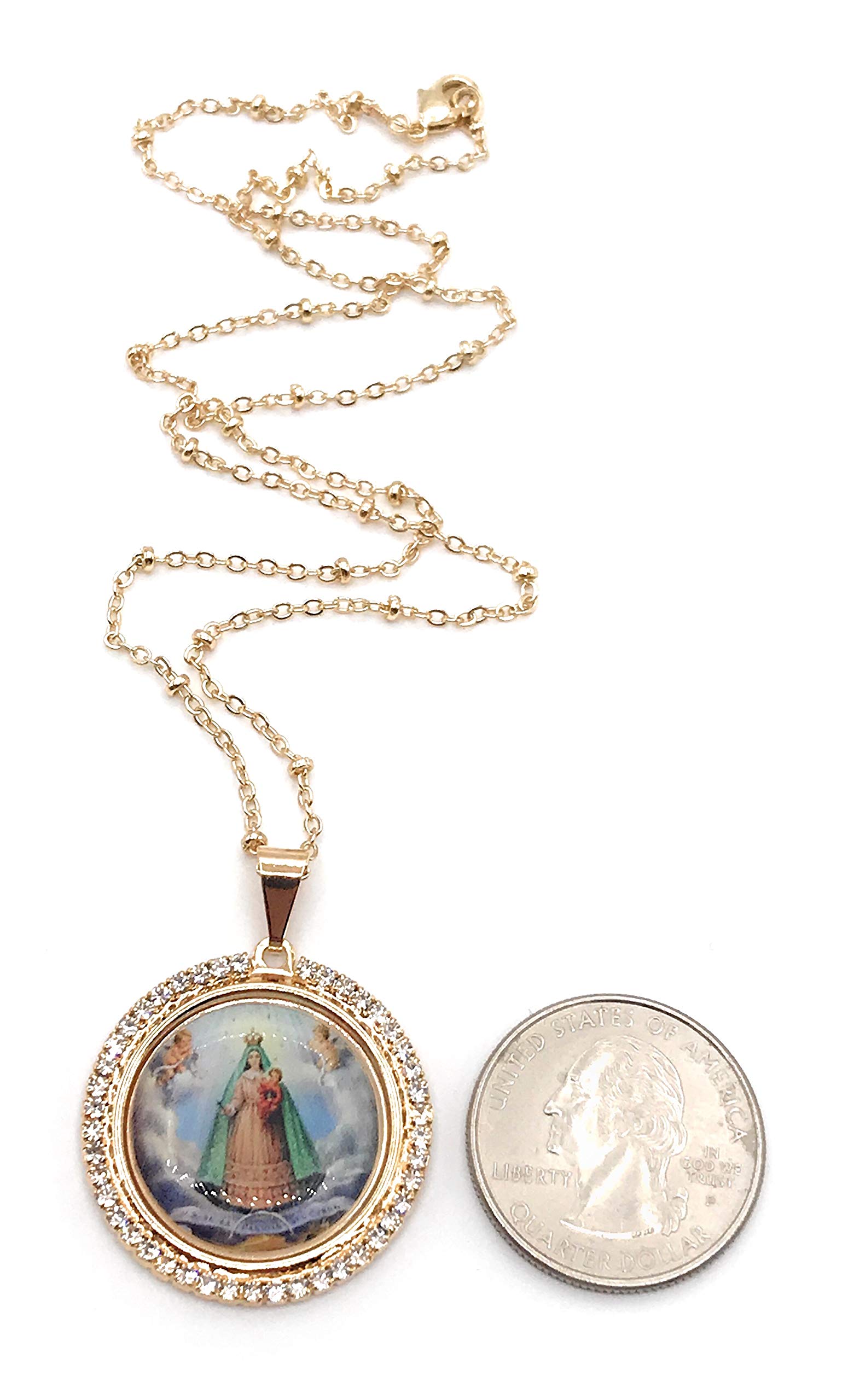 LESLIE BOULES Virgin Caridad del Cobre Pendant Necklace 18K Gold Plated Chain Religious Jewelry