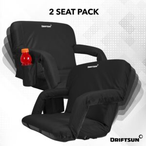 Driftsun 2 Pack Extra Wide Stadium Seats with Back Support - Deluxe Foldable Stadium Chairs for Bleachers - Folding Waterproof Sport Chair - Easy to Transport