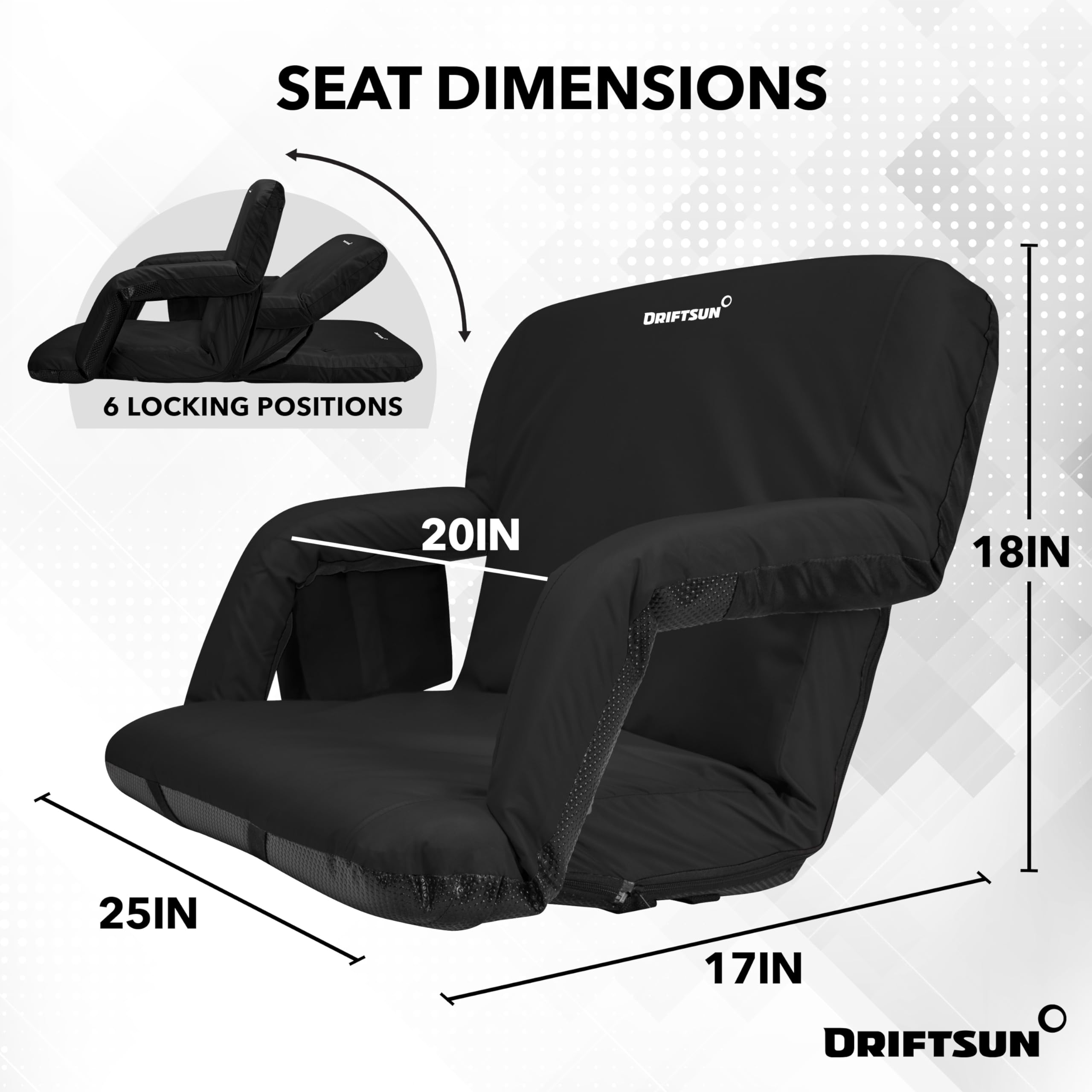 Driftsun 2 Pack Extra Wide Stadium Seats with Back Support - Deluxe Foldable Stadium Chairs for Bleachers - Folding Waterproof Sport Chair - Easy to Transport