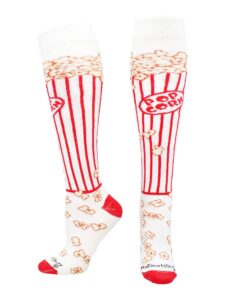 madsportsstuff popcorn socks over the calf length (white/scarlet, small)