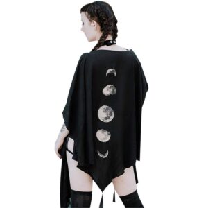 Women's Gothic Capes Coat with Earth and Moon Print Batwing Duplex Shawl Summer Light Sun Protection Outwear