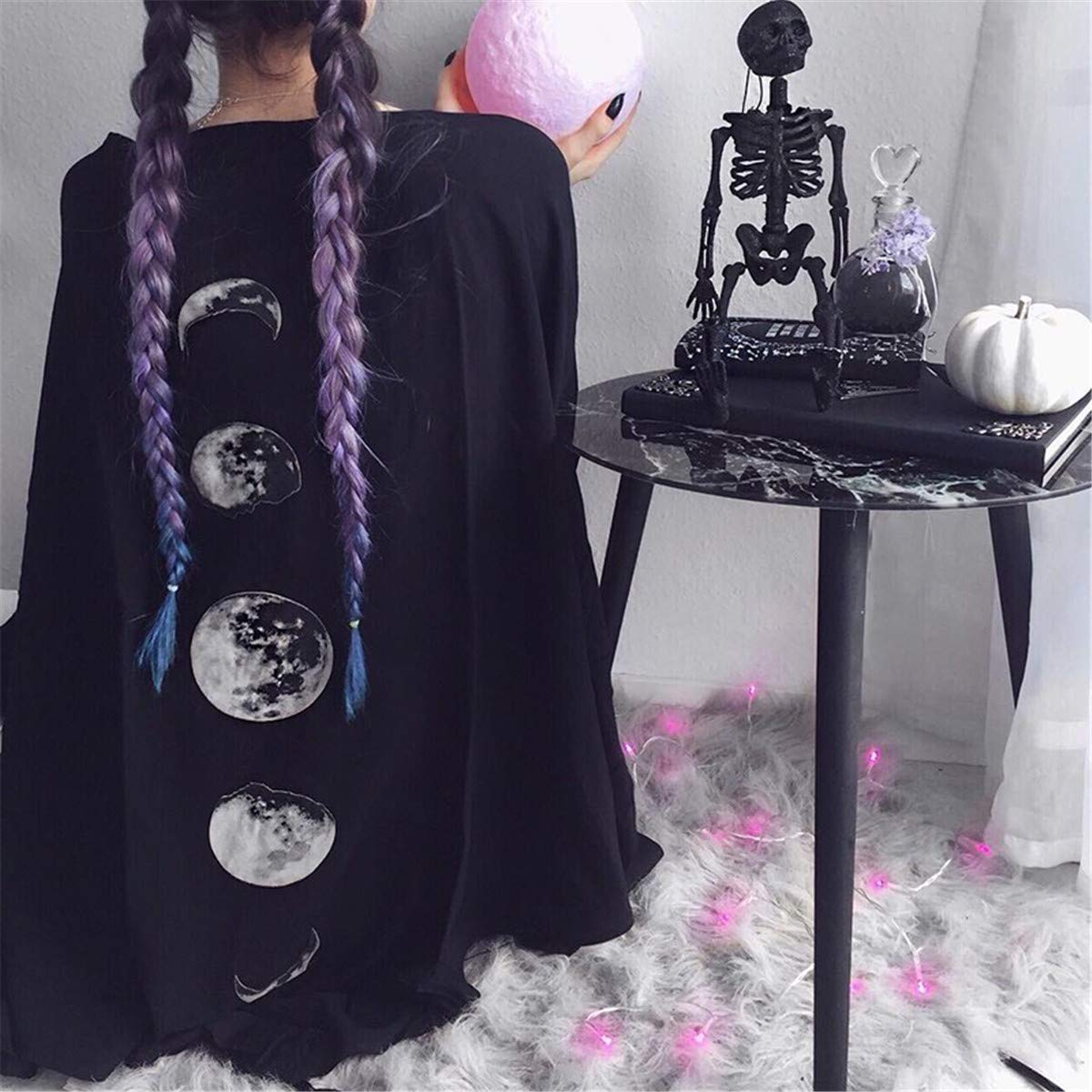 Women's Gothic Capes Coat with Earth and Moon Print Batwing Duplex Shawl Summer Light Sun Protection Outwear