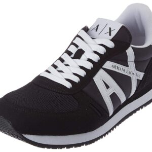 A | X ARMANI EXCHANGE Men's Lace Up Logo Sneaker, Black + White, 11