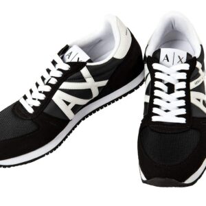 A | X ARMANI EXCHANGE Men's Lace Up Logo Sneaker, Black + White, 11