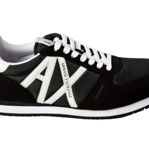 A | X ARMANI EXCHANGE Men's Lace Up Logo Sneaker, Black + White, 11