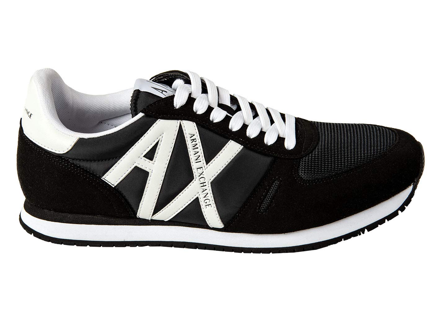 A | X ARMANI EXCHANGE Men's Lace Up Logo Sneaker, Black + White, 11