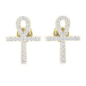 Dazzlingrock Collection - 0.25 Carat (ctw) Round White Diamond Ladies Ankh Cross Stud Earrings 1/4 CT, 10K Yellow Gold