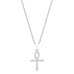 Dazzlingrock Collection Round White Diamond Ankh Cross Pendant for Women with 18 inch Silver Chain (0.16 Ctw) in 14K White Gold