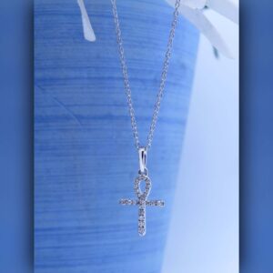 Dazzlingrock Collection Round White Diamond Ankh Cross Pendant for Women with 18 inch Silver Chain (0.16 Ctw) in 14K White Gold