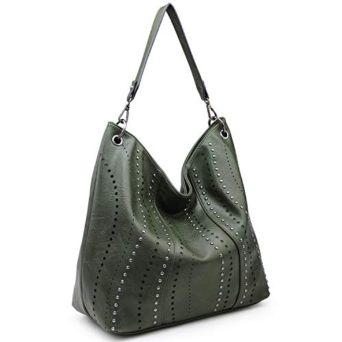 VONMAY Purses for Women Vegan Leather Handbags Large Ladies Studs Hobo Bags Tote Purse Bucket Shoulder Bag (Army green)