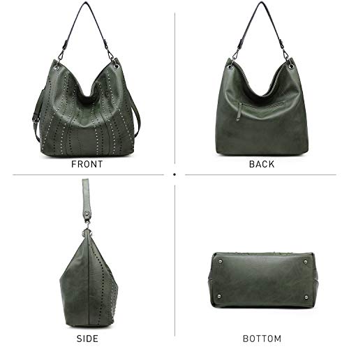 VONMAY Purses for Women Vegan Leather Handbags Large Ladies Studs Hobo Bags Tote Purse Bucket Shoulder Bag (Army green)