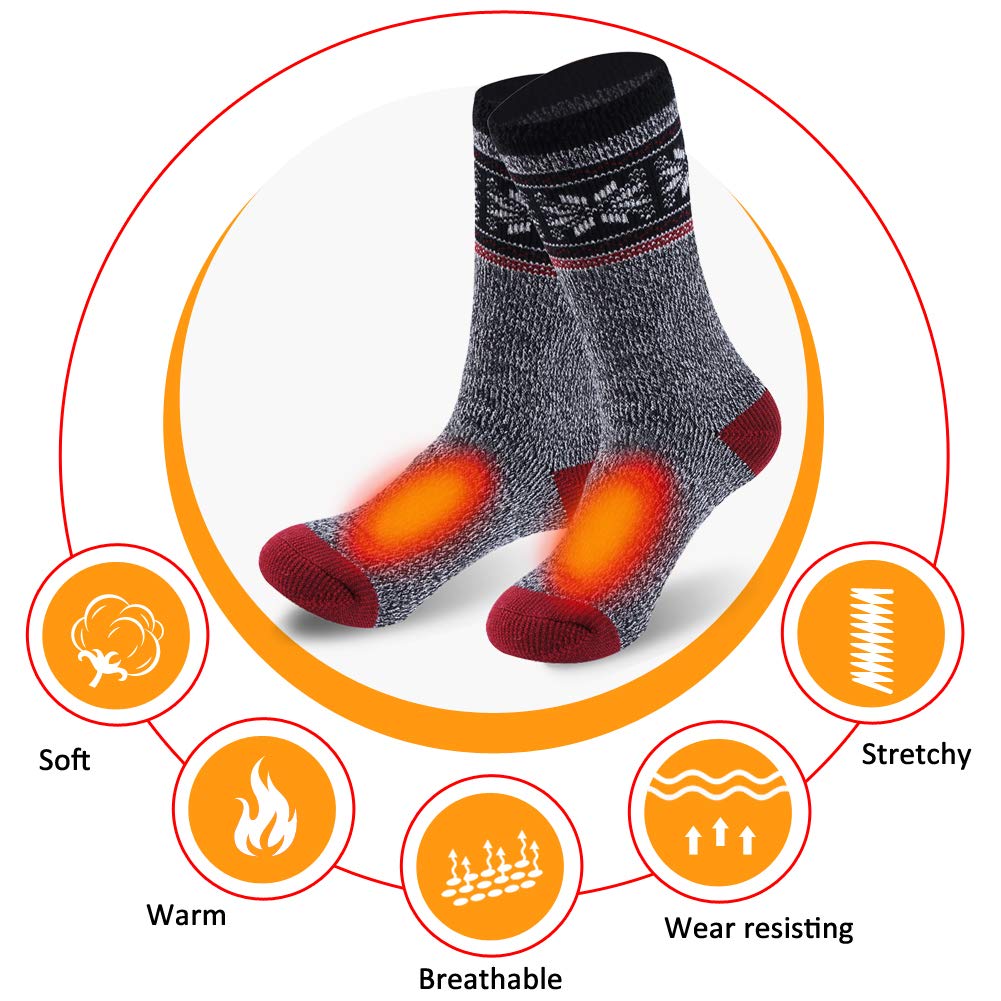 Sunew Thick Thermal Hunting Socks, Womens Winter Warm Heavy Fur Line Boot Skiing Cold Indoor Thick Insulated Heated Crew Slipper Outdoors Fuzzy Hiking Trekking Socks,2 Pack Grey Medium