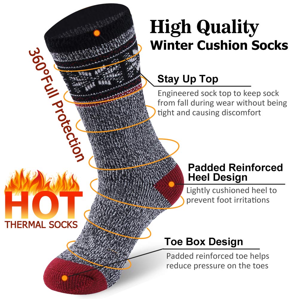 Sunew Thick Thermal Hunting Socks, Womens Winter Warm Heavy Fur Line Boot Skiing Cold Indoor Thick Insulated Heated Crew Slipper Outdoors Fuzzy Hiking Trekking Socks,2 Pack Grey Medium