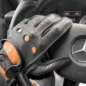 Harssidanzar Mens Driving Gloves Deerskin Unlined Upgrade, Black, L