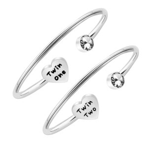 Gzrlyf Twin Cuff Bracelets Twin One Twin Two Jewelry Twin Gifts for Twins (Cuff Bracelet Set)