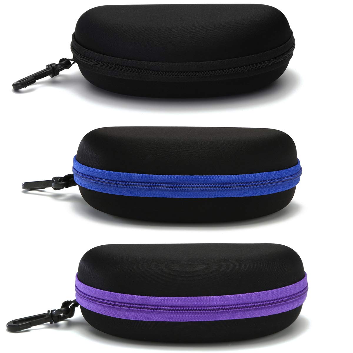 Sunglasses Case,(3 Pack) Portable Travel Zipper Eyeglasses Frame glasses Case Hook For Mens and womens