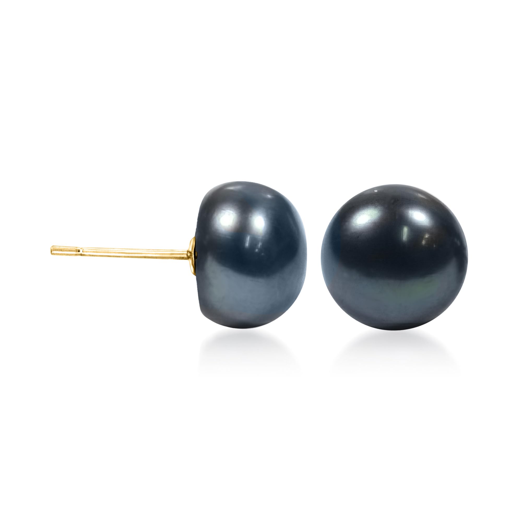 Ross-Simons 10-11mm Black Peacock Cultured Pearl Stud Earrings in 14kt Yellow Gold