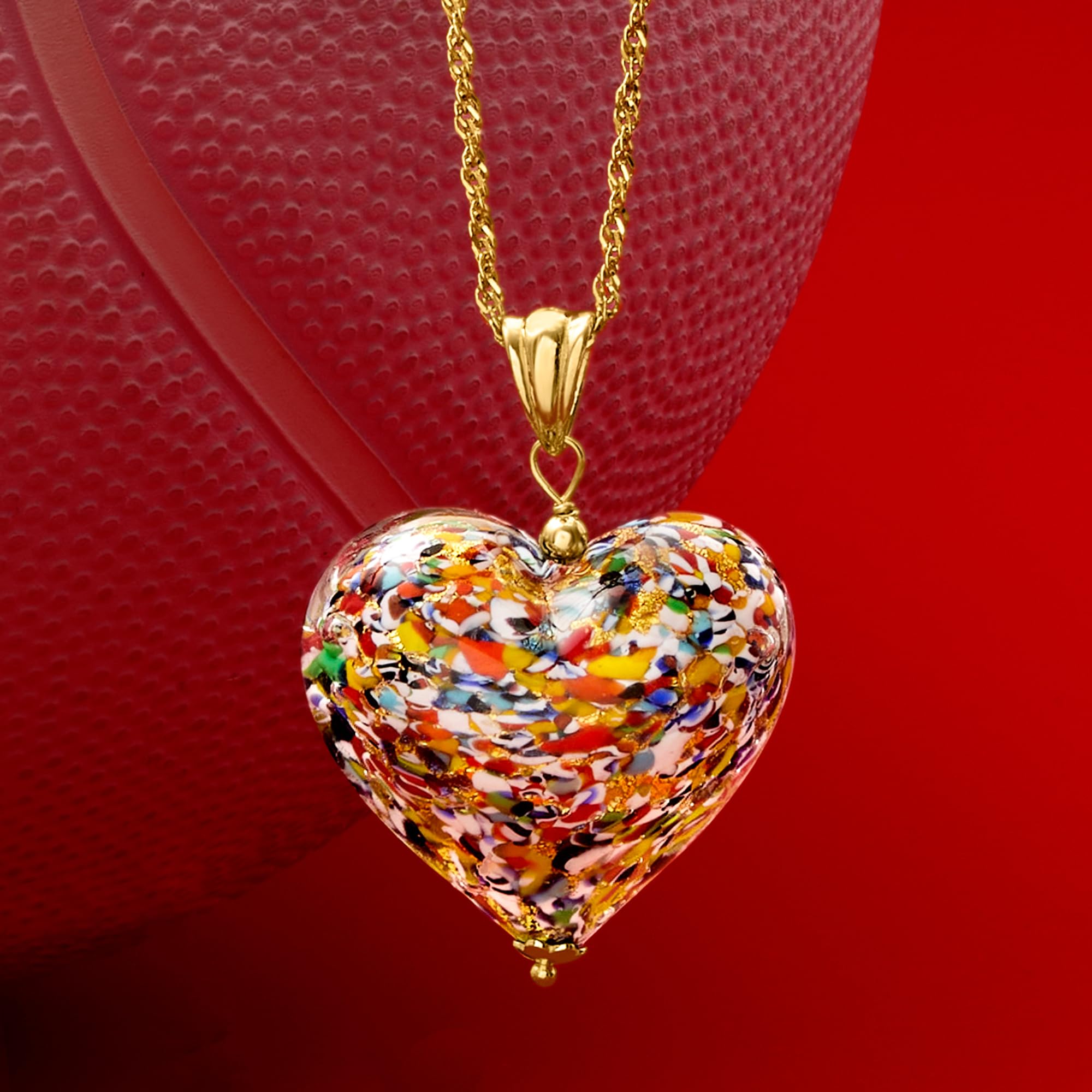 Ross-Simons Italian Multicolored Murano Glass Heart Pendant in 18kt Gold Over Sterling