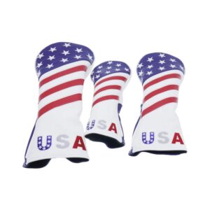 HISTAR 3Pcs USA Flag Golf Cover for Driver, Fairway Wood and Hybrid Golf Club Headcovers