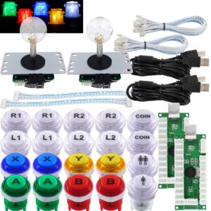 sj@jx arcade 2 player game controller stick diy kit led buttons with logo mx microswitch 8 way joystick usb encoder cable for pc mame raspberry pi color mix