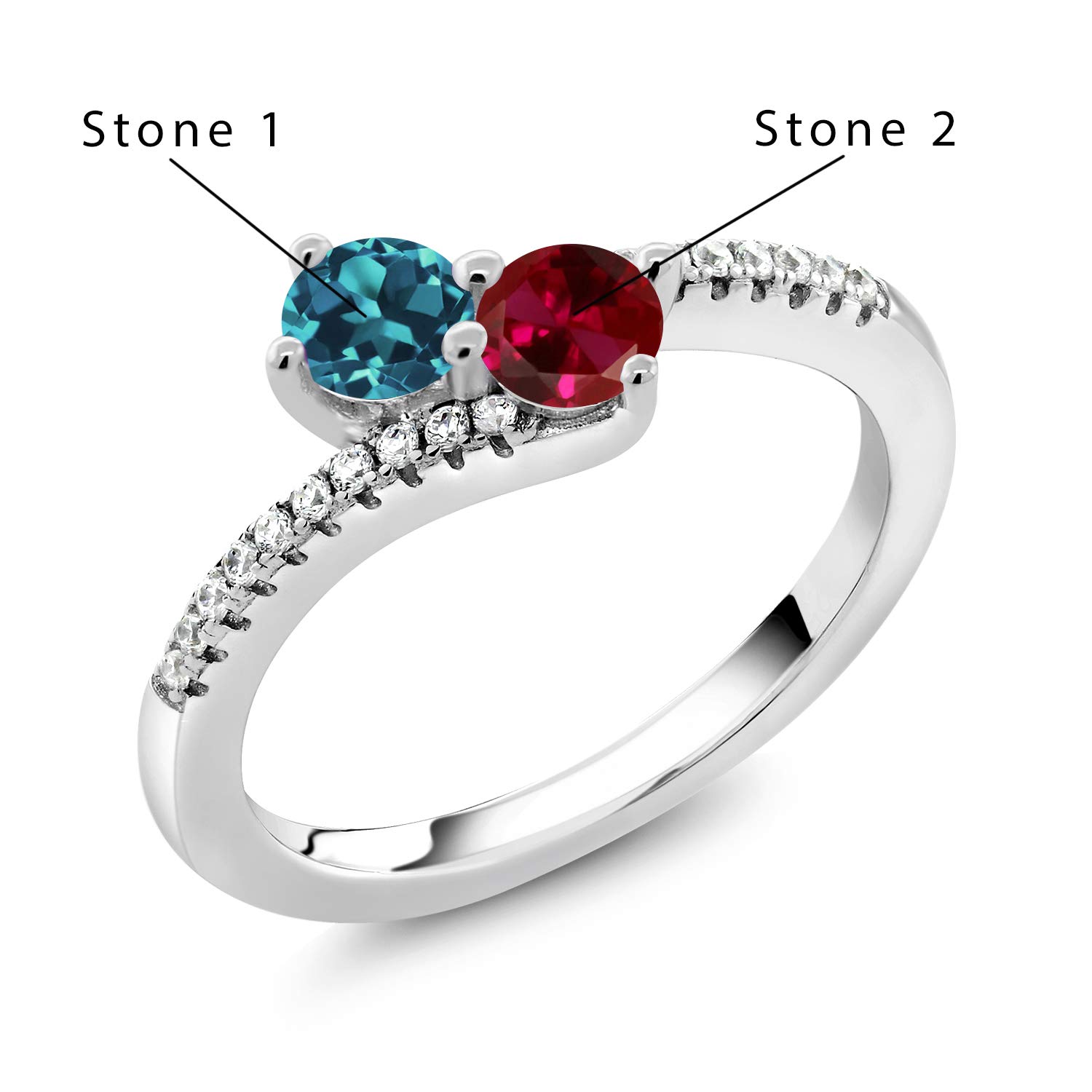 Gem Stone King 925 Sterling Silver Customized and Personalized Promise Love Bypass Birthstone Fashion Mothers Ring For Women (Size 8)