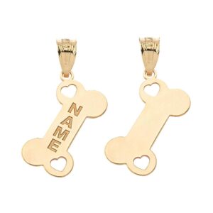 Personalized Dog Bone Charm 14k Gold Engraved Dog Name Pendant