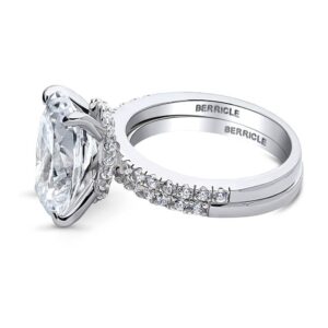 BERRICLE Sterling Silver Hidden Halo Wedding Engagement Rings Cubic Zirconia CZ Solitaire Ring Set for Women, Rhodium Plated Size 6.5