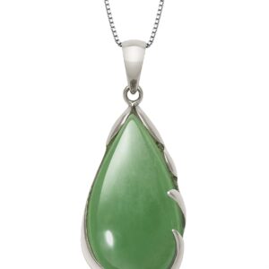 Belacqua Sterling Silver Natural Jade Teardrop Necklace Pendant