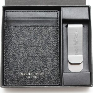 Michael Kors Men’s Leather Gifting Money Clip Card Case Box Set Black