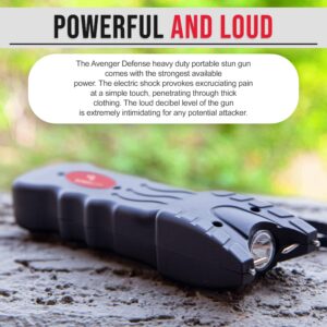 Avenger Defense Stun Gun for Self Defense with LED Flashlight Protection Device (ADS-80B)- (Dark Black)