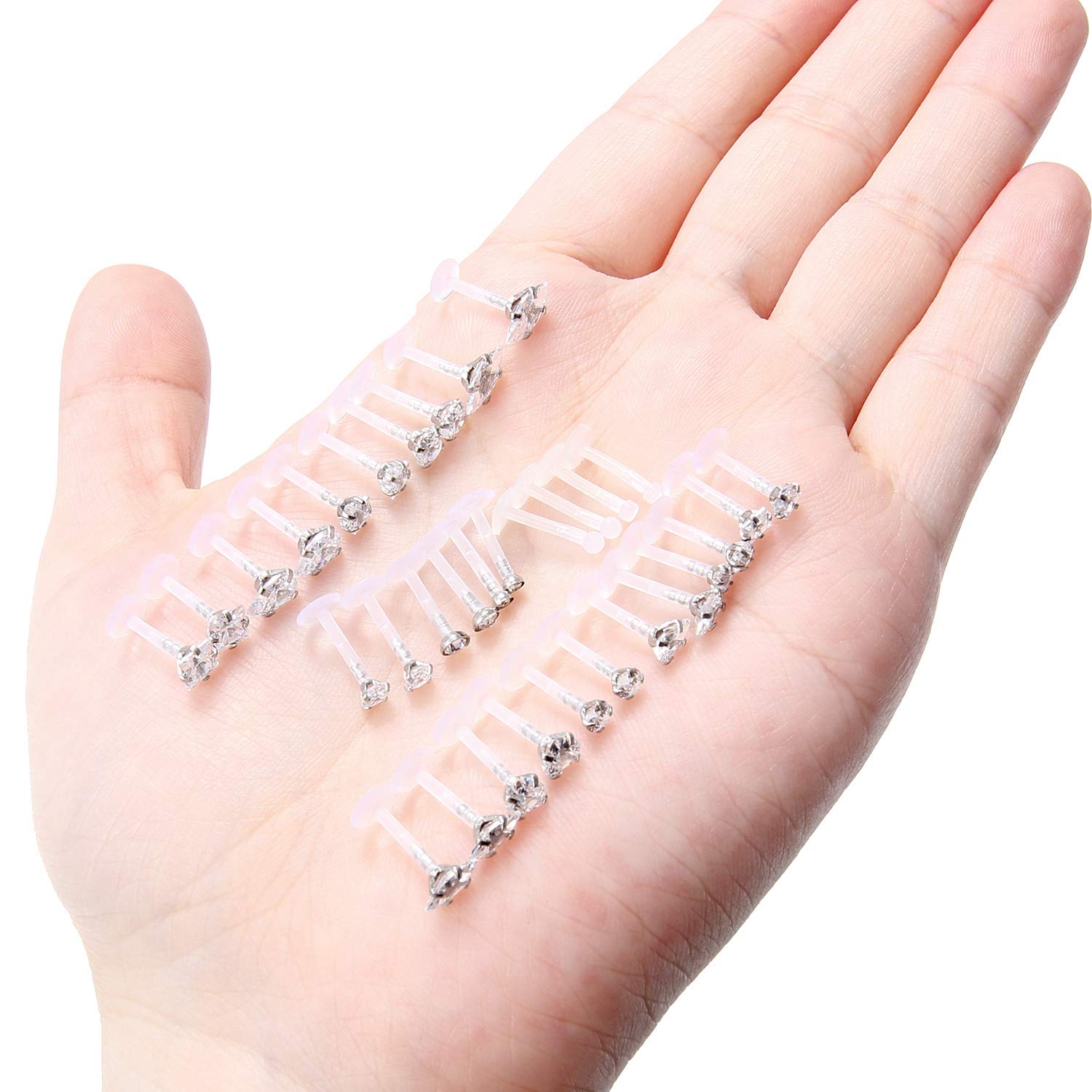 Lcolyoli 32PCS 16G Forward Helix Tragus Cartilage Earring Studs Push Top Labret Monroe Lip Ring Retainer 8MM Barbell Body Piercing Jewelry for Women Men Girls