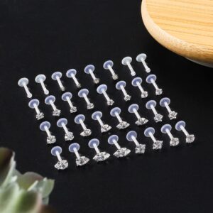 Lcolyoli 32PCS 16G Forward Helix Tragus Cartilage Earring Studs Push Top Labret Monroe Lip Ring Retainer 8MM Barbell Body Piercing Jewelry for Women Men Girls