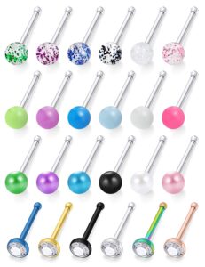 lcolyoli 24pcs 20g externally threaded glow in the dark nose studs rings bone surgical steel nostril pin body piercing jewelry for women men 3mm top