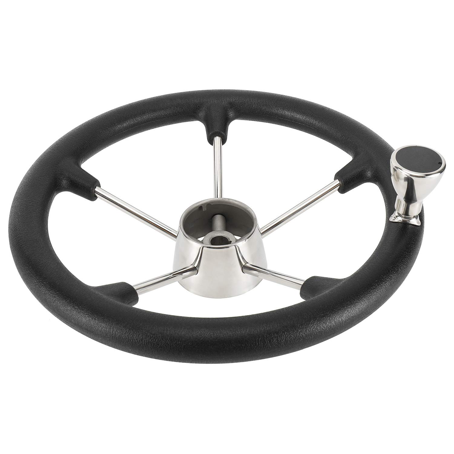 NovelBee 13-1/2 Inch Stainless Steel 5 Spoke Boat Marine Destroyer Steering Wheel with Black PU Foam and Knob