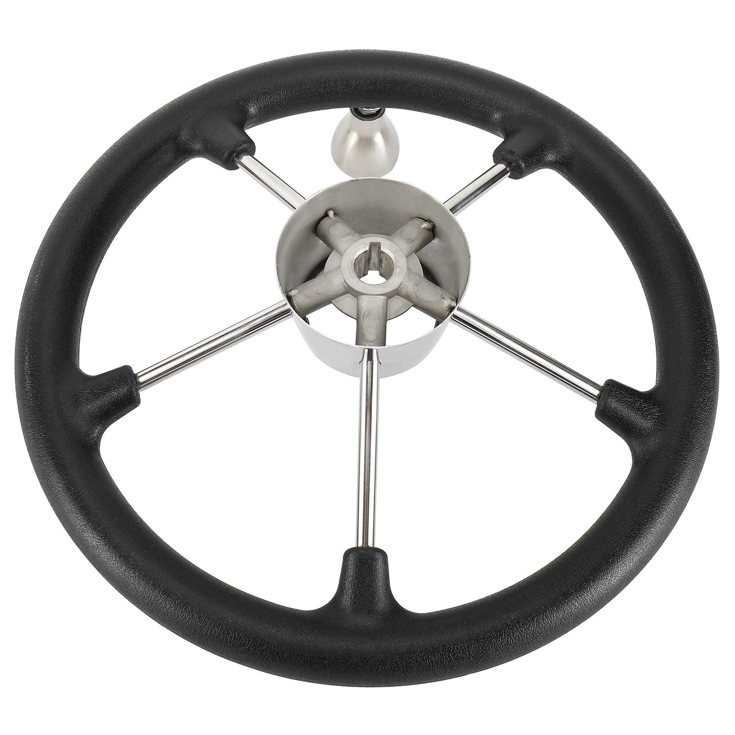 NovelBee 13-1/2 Inch Stainless Steel 5 Spoke Boat Marine Destroyer Steering Wheel with Black PU Foam and Knob