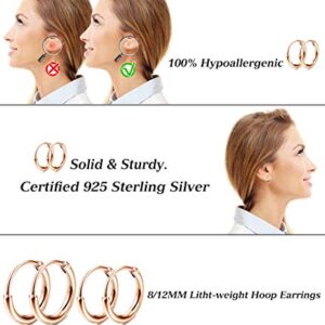 Milacolato 8 Pairs Sterling Silver Stud Earrings Set for Women 14K Rose Gold Plated Ball Dot CZ Star Moon Bar Tiny Earring Small Hoop Cartilage Earrings Set