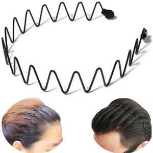 bodbop XINGZHE Metal Hair Band Men Headband Women's Fashion Elastic Stylish Sports Hairband Head Hoop with Non Slip Wavy Teeth, Black