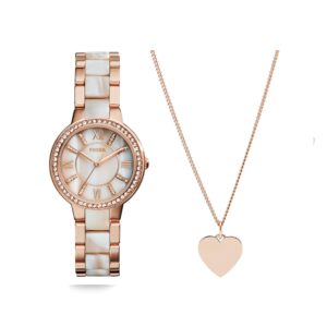 fossil women's virginia quartz stainless steel dress quartz watch and womens engravable heart necklace