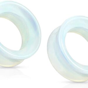 Covet Jewelry Semi Precious Opalite Stone Double Flared Saddle Tunnel (0GA (8mm))