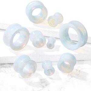 Covet Jewelry Semi Precious Opalite Stone Double Flared Saddle Tunnel (0GA (8mm))