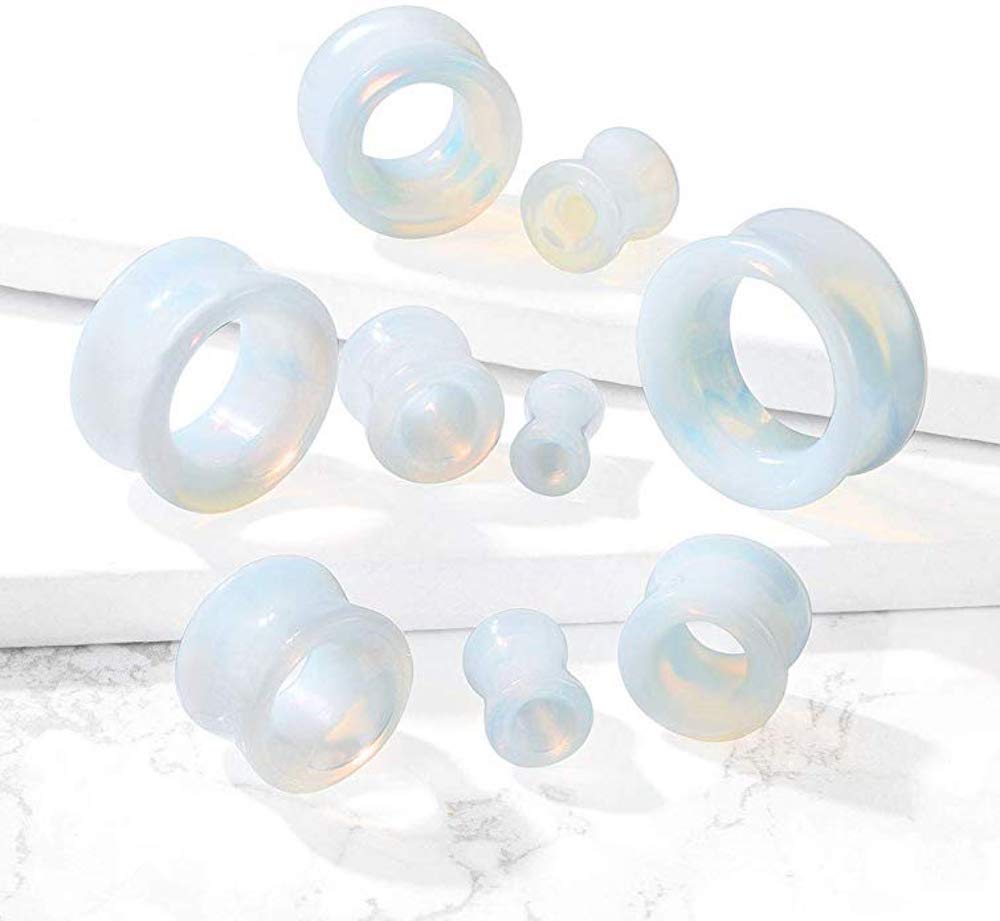 Covet Jewelry Semi Precious Opalite Stone Double Flared Saddle Tunnel (0GA (8mm))