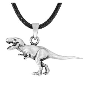 llyanz antique silver plated tyrannosaurus dinosaur pendant necklace with black leather chain necklace