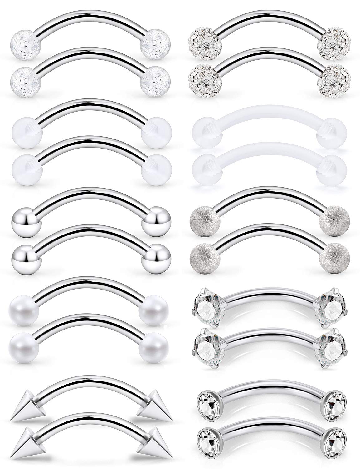 SCERRING 16G Rook Earrings Eyebrow Rings Clear CZ Tragus Helix Daith Lip Ring Barbell Body Piercing Jewelry Retainer 6mm 20PCS