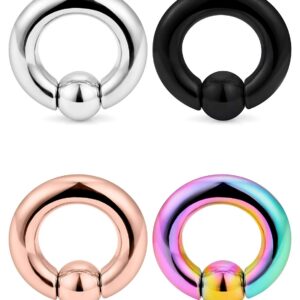 SCERRING 8G PA Ring Captive Bead Rings Spring Action CBR Monster Screwball Rings 316L Surgical Steel Pierced Body Jewelry Inner Diameter 12mm I/2Inch 4PCS